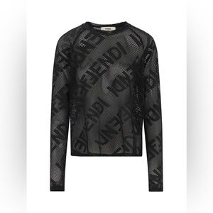 Fendi See-Through Logo Long Sleeve Hi-Lo Boxy Shirt